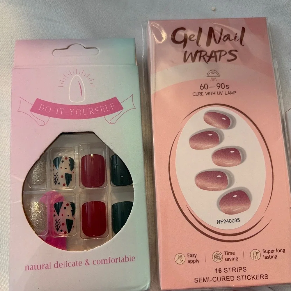 Olive & June Press On Nails Bundle Gel Nail Wraps DIY Manicure Set 4pk Blue Pink